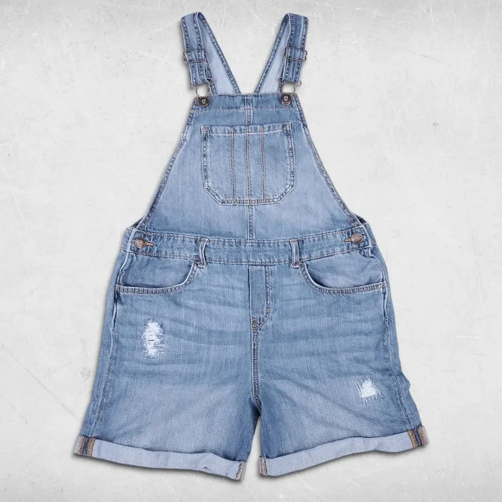 Oshkosh B'gosh Vestbak Overalls Shorts 12/12A Blue Classic Distressed Denim